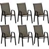 Outsunny Sedie da Giardino Set 6 Pezzi, Sedie da Esterno Impilabili in Metallo e Tessuto Traspirante, Marrone|Aosom