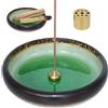 BEYLAB incenso porta bastoncini palo santo 3 in 1 ciotola di ceramica per qualsiasi incenso, supporto Palo Santo, salvia bianca, burner purificazione da giapponese, set in ottone rimovibile - verde