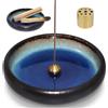 BEYLAB incenso porta bastoncini palo santo 3 in 1 ciotola di ceramica per qualsiasi incenso, supporto Palo Santo, salvia bianca, burner purificazione da giapponese, set in ottone rimovibile - blu