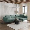 DEGHI Divano angolare 3 posti in tessuto verde salvia effetto maglia con chaise longue destra - Renesmee
