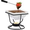 TOLIDA Set per fonduta di cioccolato, bianco, quadrato, con ferro nero, in porcellana, con 2 forchette, mini bruciatore resistente al calore per caramelle, burro e formaggio