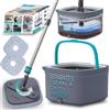 True & Tidy Sistema di mocio e Secchio True Clean Spin, Include mocio Rotante, Secchio per mocio a Doppio Scomparto e 2 tamponi in Microfibra Lavabili Spessi, SPIN-800A, Grigio