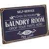 Hioni Self-Service Laundry Room Open 24 Hours, Targa in metallo vintage, decorazione da parete