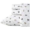 Poppy & Fritz Crisp & Cool, set di lenzuola, 100 pezzi, biancheria da letto leggera e traspirante, cotone percalle, skateboard, bulldog, grigio/beige/bianco, per letto matrimoniale