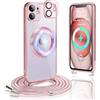 Ptny Cover con Cordino per iPhone 11 Glitter Custodia Compatibile con MagSafe, Obiettivo per Fotocamera Protezione Completa, Silicone TPU Sottile Case, Cover con Laccio per iPhone 11, Oro rosa
