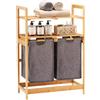YOUDENOVA Cesto portabiancheria in bambù con 2 ripiani con 2 sacchetti di lavanderia estensibili per camera da letto, bagno o lavanderia, 93 x 64 x 33 cm, grigio
