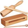 Vaguelly Set di 2 strumenti a percussione, blocco in legno con bacchetta, tamburo tubolare con battente, tamburo in legno, strumento per l'asilo, per il ritmo