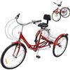 XUEMANSHOP Triciclo adulto 24 pollici triciclo per adulti con schienale e cestino della spesa, 3 ruote 7 velocità bici bici da crociera pieghevole