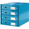 Leitz Click & Store Cassettiera a 4 Cassetti Pieghevole, Organizer per Riporre Documenti, Cataloghi e Riviste in Formato A4, Adatta per Casa e Ufficio, Blu, 60494036
