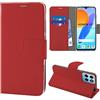 N NEWTOP Cover Compatibile con Huawei HONOR X8 5G - X6, HQ Lateral Custodia Libro Flip Chiusura Magnetica Portafoglio Simil Pelle Stand Protezione Completa Case TPU Anti Urto (Rosso)
