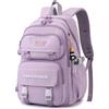 Tanou Zaino Bambina Media Ragazza, Grande Capacità Elementari Bambini da 9 a 16 Anni, in Nylon per Scuola e Viaggio, 32 x 14 x 43 cm, Viola