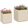 Outsunny Set da 2 Vasi da Giardino Quadrati Impilabili per Esterno e Interno, Beige|Aosom