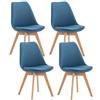 CLP Set di 4 sedie da pranzo Linares in plastica I in tessuto I in velluto I in corda I in pelle I poltrona con struttura in legno, Colore:blu, Materiale:Stoffa