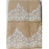Corredocasa Coppia Asciugamani Bagno per Viso e Ospite in Soffice Spugna di Puro Cotone con Dettagli in Macramè, Realizzati con Manifattura Italiana di Alta Qualità Casa - cm. 60x110 e 40x60 (Beige)