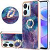 BLOTECH Glossy Marble Case for Honor X7a Electroplating PC Cover + 360 Ring 2 in 1 Glitter Cute Phone Case Girls with Stand Hybrid Marble BackCover Shockproof Bumper Cases Ring Holder - Viola Marble