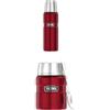 Thermos, Bottiglia Isolante Stainless King, in Acciaio Inox Satinato, capacità 0,47 l, Rosso, 4003.248.047 + Thermos Speisegefäß Stainless King Edelstahl Lackiert Cranberry 0, 47 L