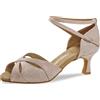 Diamant Scarpe da Ballo da Donna 141-077-525 - Velluto Nudo Argento Reflex - Regolare - 5 cm Flare - Taglia: UK 8