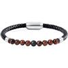 COAI Bracciale di Vera Pelle da Uomo con Perline di Pietre Dure Occhio di Tigre Rosso e Onice S