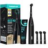 happybrush spazzolino elettrico ECO R2 Vincitore del test Ökotest Starter Set nero - spazzolino rotante sostenibile con batteria inclusa 3 testine e dentifricio al carbone attivo nero