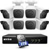 ANNKE 5MP Kit di sorveglianza Sistema di sicurezza a 8 canali con AI di Persone/Veicoli, DVR 3K Lite con Hard Disk da 2TB, 8x 5MP Telecamere CCTV Kit Videosorveglianza Esterno, IP67 Impermeabile