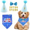 YSDYY Set da 4 pezzi forniture feste di compleanno animali domestici, sciarpa triangolare cani, cappello compleanno, papillon cani, patch digitalepolvere dorata, decorazionefeste animali domestici (blu)