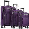 SHOWKOO Set Valige Morbide 3 Pezzi Espandibile Cabina Valigia da Viaggio Trolley di Stoffa Leggero Ultra Durevole con Lucchetto TSA e 4 Ruote Doppie (M-L-XL, Viola)