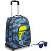 Seven Trolley Seven, Wet color boy, Blu, 2 in 1 Zaino con Cross-Over System, Scuola & Viaggio + Occhiali da Sole con Custodia