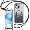 Phoona Cover Magnetica Glitter per iPhone 15 con Cordino, [Compatibile con MagSafe], Brillantini Sottile Lucida TPU Silicone Custodia per iPhone 15 Morbido Antiurto Cover, Nero
