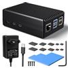 Miuzei Case per Raspberry Pi 5 in Alluminio con Alimentatore 27W 5.1V 5A - Compatibile con 8GB/4GB - Raffreddamento Passivo Metal Case