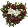 DRW Cuore Doppio Fiori Artificiali Bianco e Rosso per Cimitero, Matrimoni, Chileasie, con Lilium Bianchi Crisantemi 58x53x12 cm