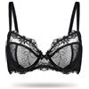 Deyllo Reggiseno Sexy da Donna in Pizzo di Grandi Dimensioni con Ferretto Reggiseno Ricamato Sfoderato Trasparente Non Imbottito Reggiseno per Grandi Seni 75-100 C-H Nero 5E