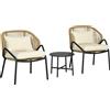 Outsunny Set da Giardino 3 Pezzi, 2 Sedie con Braccioli e Cuscini e Tavolino in Acciaio e Rattan PE, Crema|Aosom