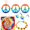 KINBOM Accessori per Costume Hippie, Occhiali da Sole Orecchini e Collana con Segno di Pace Fascia Floreale Hippie Headband Set Costume Hippie Costume Anni 70 Donna Hippie per Feste Anni '60 e '70