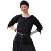 Battle-Merchant - Camicetta Medievale Birga in Cotone con Maniche a 3/4 - Abbigliamento Donna - Nero - XXL