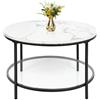 Belfoyer Tavolino da salotto, effetto marmorizzato, supporto in vetro temperato, design tavolino moderno, bianco marmo e nero