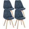 CLP Set di 4 sedie da pranzo Linares in plastica I in tessuto I in velluto I in corda I in pelle I poltrona con struttura in legno, Colore:blu scuro, Materiale:Cordone