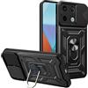 DEVASO Cover per Xiaomi Redmi Note 13 Pro 5G / Poco X6, Custodia Protezione Fotocamera Scorrevole Case Antiurto Militare 360° Metallo Anello Supporto Full Body Silicone Custodie, Nero