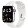 Apple Watch SE (2ª gen.) (GPS + Cellular, 44mm) con cassa in alluminio color argento con Cinturino Sport bianco - Regular. Fitness tracker, monitoraggio del sonno, Rilevamento incidenti