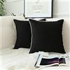 LIGICKY Set di 2 federe per cuscini in velluto nero, stile moderno minimalista, tinta unita, con bordi in corda bianca decorativa, morbide, quadrate, per divano, camera da letto, decorazioni per feste