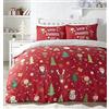 Bedlam - Set con copripiumino, motivo con Babbo Natale ed elfi, facile da pulire, in policotone, multicolore, per letto king size