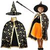 FainFun Mantello da strega con cappello per bambini, Wizard Cape Witch Mantello con cappello, Halloween, strega, mantello mago, nero, sacchetti di caramelle in feltro, per bambini cosplay party (nero)