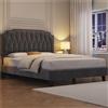 Yaheetech Letto Matrimoniale con Testiera Imbottita 31 cm Altezza Regolabile 160 x 200 cm Telaio con Rete a Doghe in Legno e Metallo Grigio Scuro