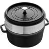 STAUB Casseruola/Cocotte in Ghisa, con Inserto per Cottura a Vapore, Tonda 26 cm, 5,2 litri, Interno della Pentola con Smaltatura Nera Opaca, Nero