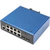 DIGITUS switch di rete industriale gestito a 10 porte Gigabit Ethernet - 8x RJ45 + 2x SFP uplink - 1 porta console - L2 gestito - Montaggio su guida DIN - 10/100/1000Mbps