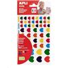 APLI Kids 19720 - Sacchetto di gommette a forma di cuore di varie dimensioni e colori. 6 fogli di adesivi cuori, adesivi riposizionabili.