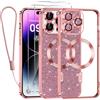 Kokio Magnetica per iPhone 14 Pro Cover Glitter,Con 2 * Vetro Temperato e 1* Cordini,Compatibile con MagSafe,Glitterata Custodia per Womem Girl,Con Protezione dell Obiettivo Fotocamera,Rosa