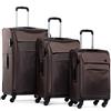 FERGÉ set di 3 valigie viaggio Calais - bagaglio morbido leggera 3 pezzi valigetta 4 ruote girevole marrone