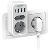 TESSAN Doppia Presa, Caricabatterie USB con 2 Prese Tipo F e 4 USB | Spina Piatta Salvaspazio per Ufficio, Casa, Grigio