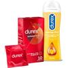 Durex SuperSottile Vestibilità Extra Large Preservativi ad alta Sensibilità, 10 Profilattici+ Massage 2 in 1, Gel Lubrificante Intimo a Base Acqua Gel per Massaggi, con Ylang Ylang,200 ml