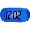 Plumeet Orologio-Sveglia da Viaggio LCD, Sveglia Digitale, con Cover Protettiva in Silicone, Buona Retroilluminazione e Funzione Snooze, Alimentato a batteria (Blu)